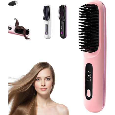 Go Brush Pro, Brosse À Cheveux Lisse Sans Fil, brosse Électrique Portative, Affichage LED, Chauffage Rapide, Brosse À Lisser Rechargeable Pour Voyage & Quotidien(Pink) (1/5)