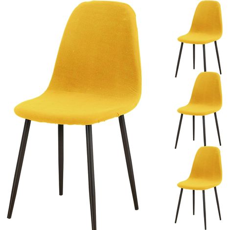 Stretch chair covers - Washable - Suitable for living room, kitchen and hotel - Yellow - Set of 4 (1/5)