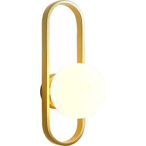 Applique murale moderne, 1 lampe de bureau avec abat-jour sphérique en verre blanc pour chambre à coucher, salon, salle à manger, lanterne décorative/dorée (lumière chaude monochrome 12 W) (1/3)