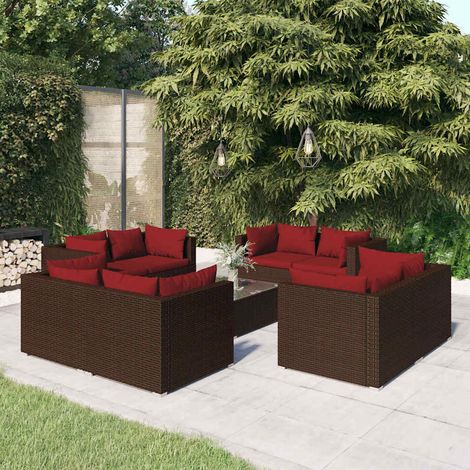 Salon de jardin 9 pcs Ensemble Table et Chaise de Jardin - avec coussins Résine tressée Marron BV267599 - BonneVie (1/5)