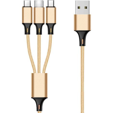 Câble téléreport Câble Multi USB, 3 en 1 Multi Chargeur USB Câble en Nylon Tressé Charge Rapide - 1.2M, or (1/5)