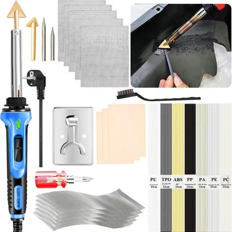 Ej.Life Soudure Plastique 100W Température Réglable 400℃600℃ Kit Fer à Souder avec 56 Tige Soudage 2 Pointe de Cuivre 2 Pointe de Fer à Souder, Voiture Pare-Chocs Plastique Reparation Kit (1/5)