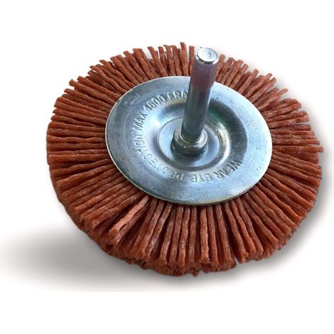 Brosse rotative circulaire Sur tige Ø 6 mm Brins nylon abrasif grain 80 - A l'unité - Ø 75 mm - Nylon (1/5)