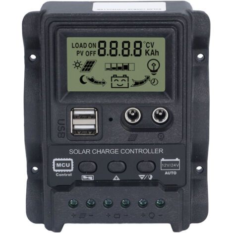 Solar-Laderegler mit zwei USB-Anschlüssen, LCD-Bildschirm, ABS-Gehäuse, PWM-Laderegler, Helligkeitsregelung, 12 V/24 V, 30 A, 390 W/780 W (1/5)