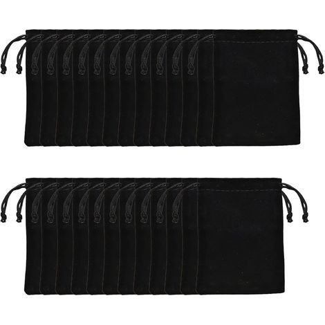 Lot de 25 sachets en velours avec cordon, petits sacs en velours, sacs pour bijoux, sachets cadeaux, mini sacs pour bijoux, pour bagues, mariages, fêtes (Noir, 10x15 cm) (1/5)
