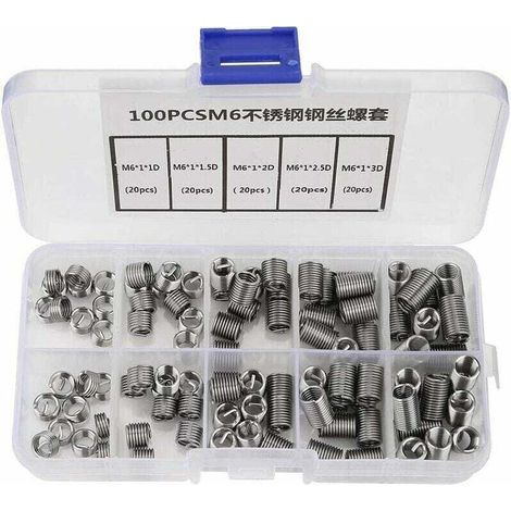 M6 Insert Fileté, 100pcs M6 Filets Rapportés Inserts de Filetage Hélicoïdal à Fil Spiralé en Acier Inoxydable,de (1/4)