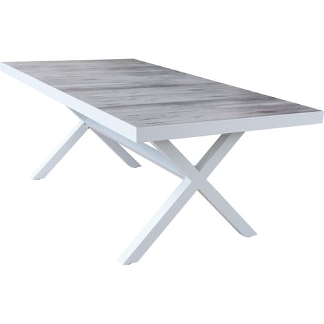 Tavolo rettangolare da esterno con struttura in alluminio e piano in ceramica effetto legno Lagon - White (1/4)