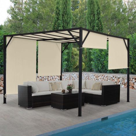 Pergola Baia, pavillon de jardin, cadre stable à 6 cm en acier + toit ouvrant  4x4m (1/5)