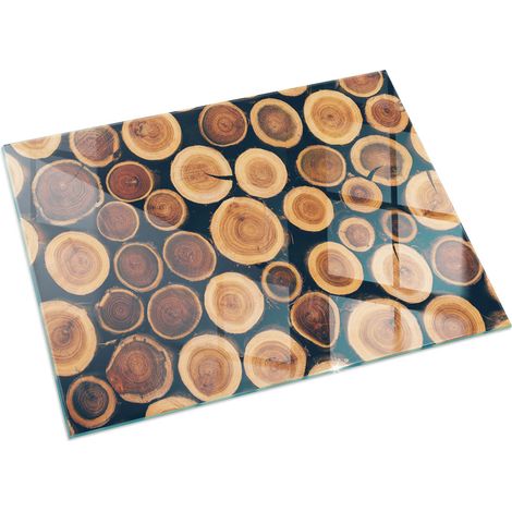 Plaque Rectangulaire en verre trempé avec impression décorative Protection de sol sous cheminée Boîte en bois découpé 60x40 cm (1/5)