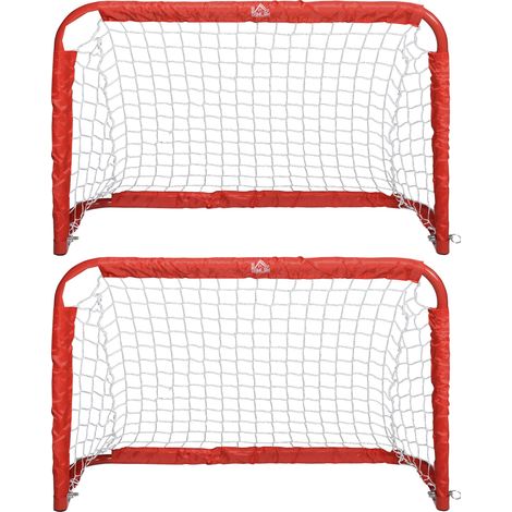 Ensemble de buts de football, 2 mini-buts pliables, structure en métal, outils inclus, 90 x 36 x 60 cm, rouge (1/4)