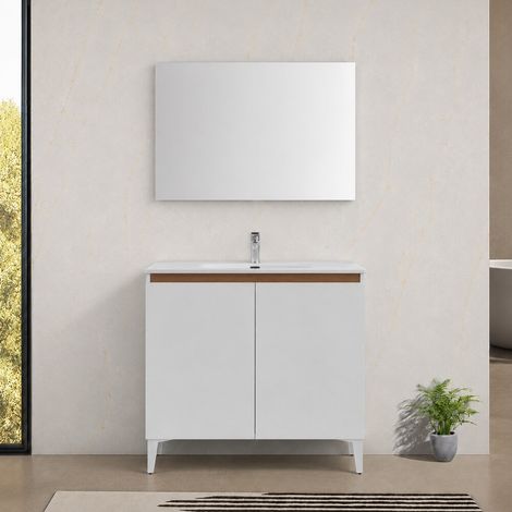 Mobile bagno a terra 100 cm bianco due ante con lavabo Kleo (1/5)