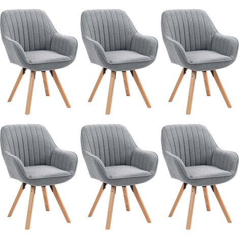 MEUBLES COSY 6er-Set skandinavische Drehstühle aus grauem Stoff