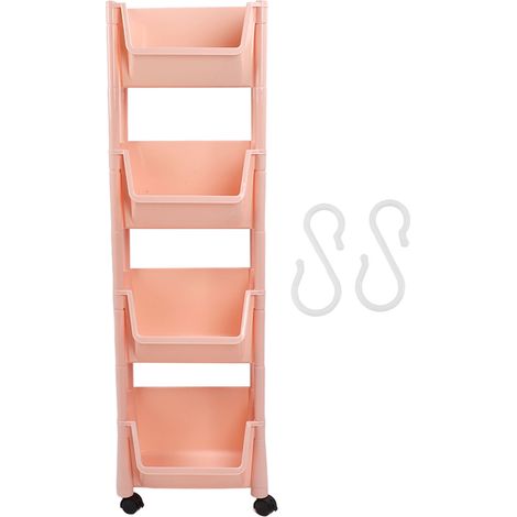 Organisateur de rangement roulant compact, grande capacité, chariot utilitaire mobile, étagère à livres avec roulettes verrouillables, 4 niveaux, sans couvercle (1/5)