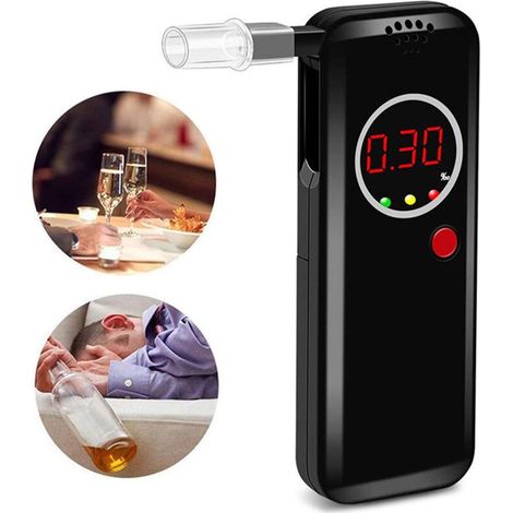 Éthylotest numérique avec 3 indicateurs LED — Pour le contrôle de l'haleine après un repas ou une consommation d'alcool (1 pièce — Noir) (1/4)