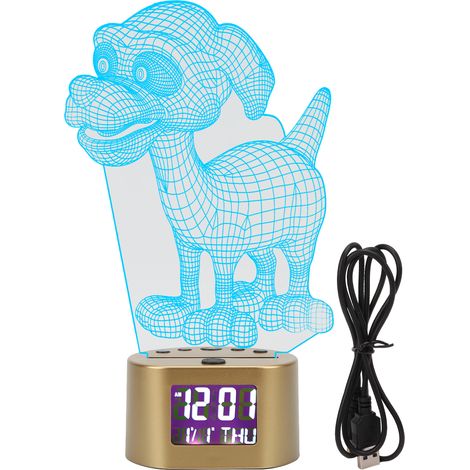 Lampe de chevet 3D chien en acrylique, horloge réveil avec calendrier perpétuel, éclairage RGB, double alimentation, décoration lumineuse ludique (1/5)