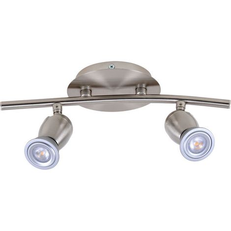 Deckenlampe Deckenleuchte Spotlampe Spotstrahler Wohnzimmerlampe, 2 Flammig Spots beweglich, chrom matt, 2x LED 4W 230Lm warmweiß, LxH 32,6x9,9cm (1/5)