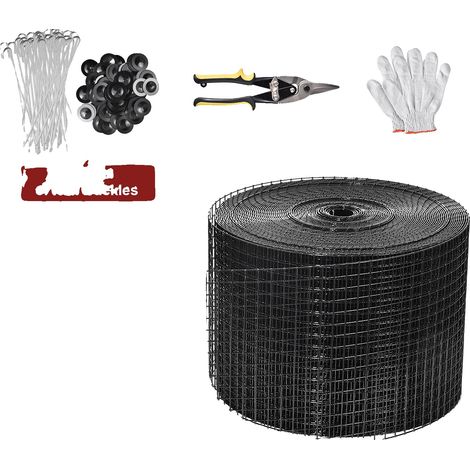 Rete anti-uccelli, 20 cm x 30 m, nera, materiale rivestito in PVC, diametro del filo 1,0 mm, 100 clip di fissaggio (1/5)