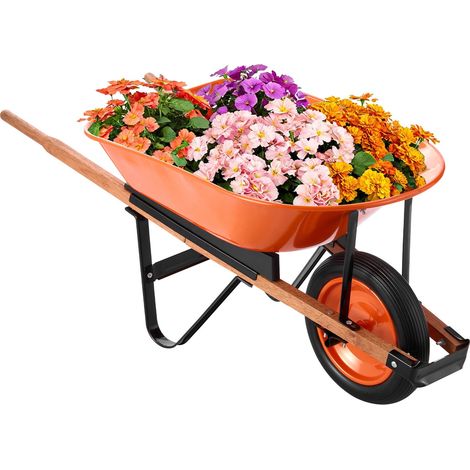 Brouette à 1 Roue, Capacité de Charge 120 kg, Chariot de Jardin avec Poignée en Métal Roue Large 40 cm, Chariot Utilitaire à Chargement Facile pour Ferme, Pelouse, Extérieur, Jardinage, Entrepôt (1/5)