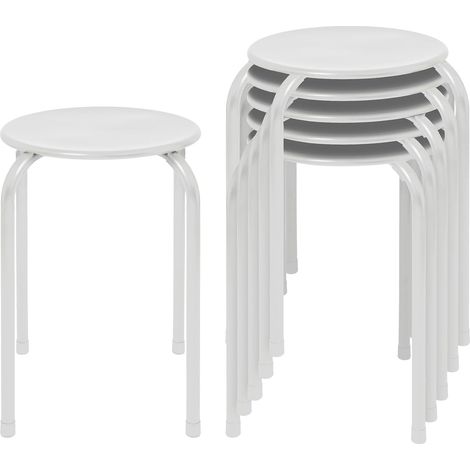 Set de 6 tabourets métalliques empilables – Blanc mat – 27,5 x 27,5 x 43 cm – Léger et robuste – Idéal pour cuisine, salle à manger, bureau et extérieur – Charge max 110 kg (1/5)