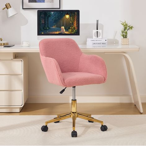 MEUBLIV Chaise de bureau rose en tissu Teddy – pivotante 360°, hauteur réglable (1/5)