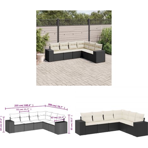 6-tlg. Garten-Sofagarnitur mit Kissen Schwarz Poly Rattan - Gartensofas - Outdoor Möbel - Gartenmöbel Set - Rattan Gartenmöbel - Lounge Set - Home & Living (1/3)