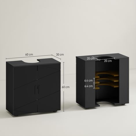 Commode de salle de bain avec sommier (avec armoire à 2 portes), 60 x 30 x 60 cm, noire (1/5)