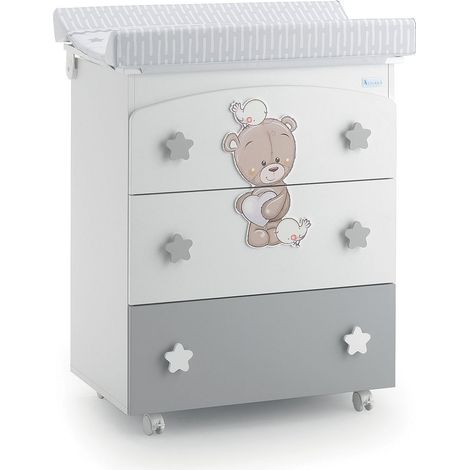 Bagnetto-fasciatoio Love Me Azzurra Design Grigio fasciatoio per neonati bambini legno cassetti ruote cambio pannolino bagnetto (1/2)