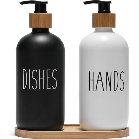 Seifenspender-Set aus Glas, Spülmittelpumpe für die Küchenspüle, Handseifenpumpe für das Badezimmer mit Bambuspumpe und Seifenschale, Dekor im Landhausstil – AquaForge (1/5)