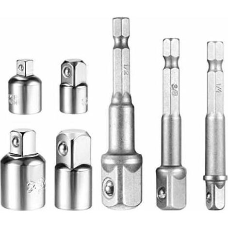 Steckschlüssel-Adapter, Steckschlüssel-Adapter-Konverter-Set, 3-teiliges Mutternschlüssel-Steckschlüssel-Verlängerungs-Adapter-Bit-Set + 4er-Pack Reduzieradapter für 1/2 Zoll, 3/8 Zoll, 1/4 Zoll Ratsc (1/5)