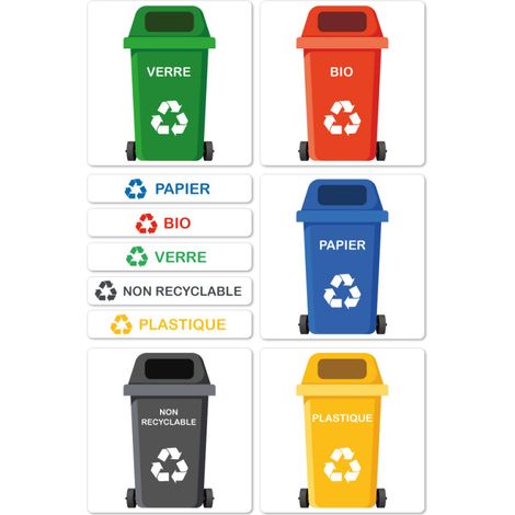 Signaletique.Biz France – Étiquettes adhésives de tri sélectif 150 x 150 mm – Pour bacs à roulettes et poubelles de rue – Imprimées sur support adhésif durable (1/5)
