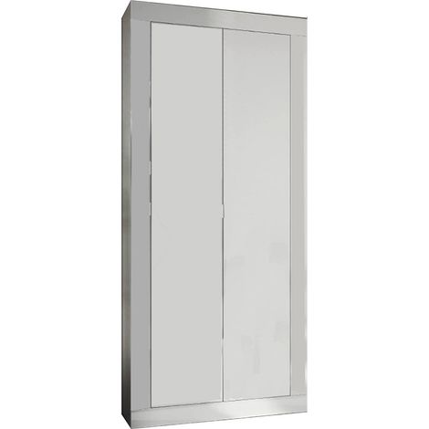 Armoire 2 Portes Contea, Garde-robe Chambre à Coucher, Penderie, 2 Étagères Made in Italy, 35x185h cm Blanc Brillant (1/5)