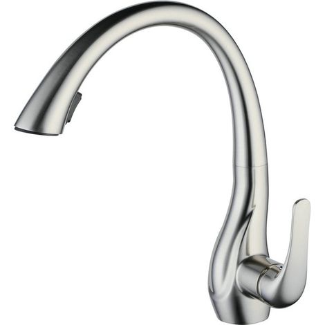 Esip – Mitigeur de cuisine avec douchette extractible – Acier brossé – Rotatif 360° – Poignée unique – Système anti-éclaboussures – 350mm (1/5)