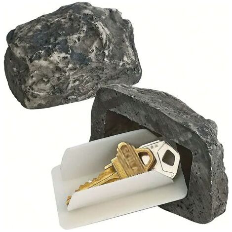 Cache-clés en pierre artificielle d'extérieur - Petite pierre décorative pour cacher les clés de la porte d'entrée, cache-clés de jardin/cour extérieur (2 pièces) (1/5)