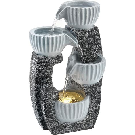Outsunny 4-Tier Bowl Water Feature, Outdoor Water Fountain with LED Lights