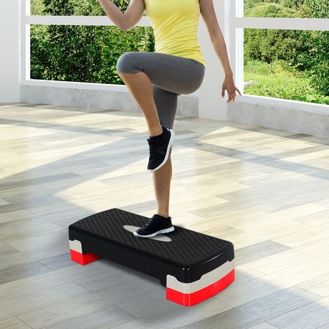 Stepper aerobico regolabile in altezza con 2 livelli, superficie antiscivolo in PP, 68 x 29 x 15 cm, rosso, nero e grigio (1/5)
