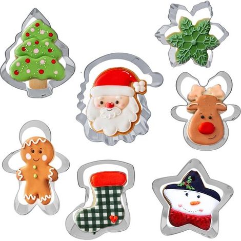 Set di 7 formine per biscotti natalizi, forme natalizie: albero di Natale, omino di pan di zenzero, bastoncino di zucchero, fiocco di neve, Babbo Natale, W (1/4)