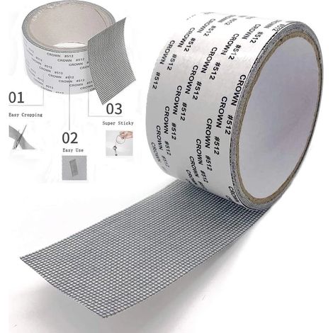 Kit de réparation pour moustiquaire de fenêtre, kit de réparation pour moustiquaire 2x80', anti-insectes et mouches, porte, moustiquaire, kit de réparation, patch, auto-adhésif (gris) (1/5)