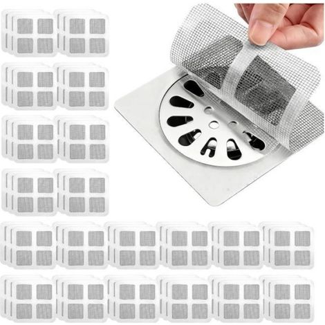 Lot de 60 tamis à cheveux autocollants pour douche, drainage, 10 x 10 cm, filtre à cheveux pour douche et bonde de douche (1/5)