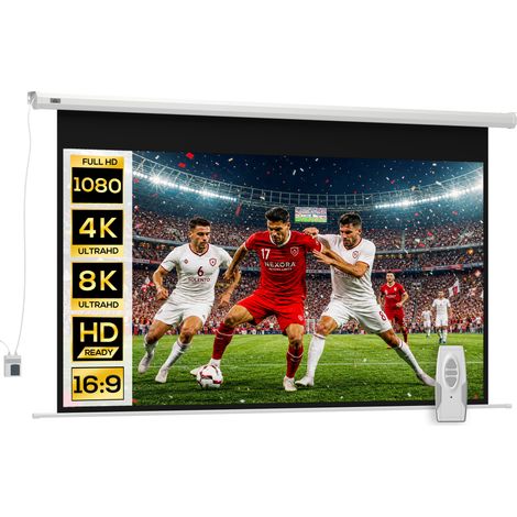 Telo per Proiettore 100" 16:9 Motorizzato con Telecomando. 251x8x168 cm. Bianco (1/5)