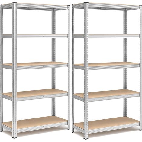 Set 2 Scaffali in Metallo 40x90x180 cm Scaffalatura a 5 Ripiani Regolabili MDF (1/5)