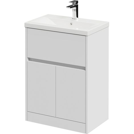 Montego Satin White 600mm 1 Drawer 2 Door Vanity Unit with Glide Basin