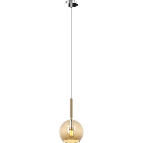 Sospensione Contemporanea Future Metallo Cromo Vetro Ambra 1 Luce E27 D.15Cm