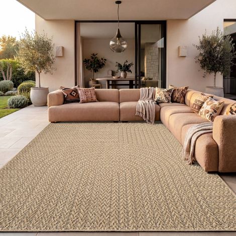 Paco Home – Tapis extérieur beige 160x230 cm – Tissage à plat en polypropylène – Résistant aux intempéries – Certifié STANDARD 100 by OEKO-TEX®