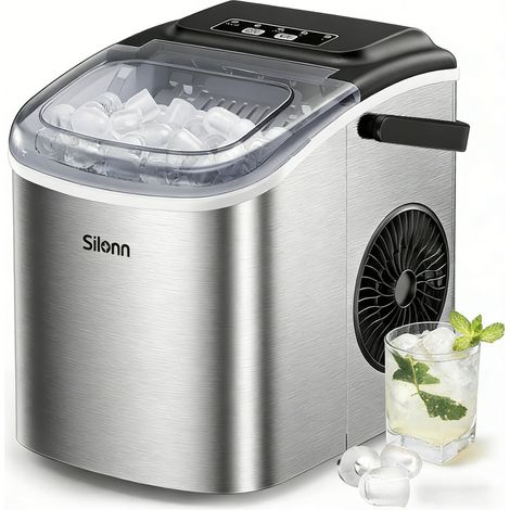 Machine à Glaçons Compacte Autonettoyante - 9 Glaçons en 6min, 12 KG/Jour, 2 Tailles Adaptées à la Cuisine, Bar ou Fêtes