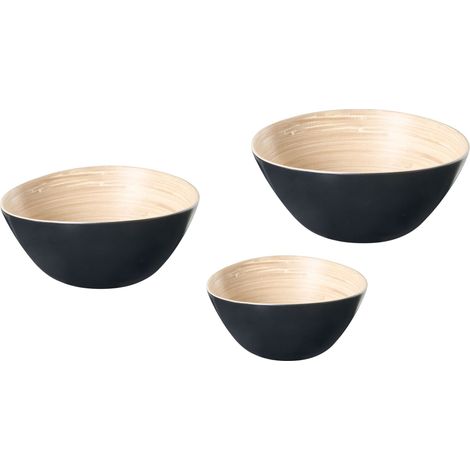 Lot de 3 Bols en Bambou Fait Main Décoratifs Différentes Tailles Noir Bonheur (1/5)