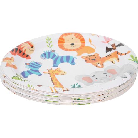 Assiettes en carton animaux mignons, 20 pièces rondes jetables pour apéritif, goûter et fête, assiettes en papier décoratives pour table. (1/5)