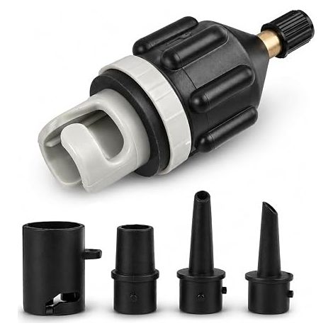Adaptateur Gonfleur Paddle, Adaptateur de Pompe avec 4 Buse de Valve d'air, Gonflage Rapide, Multifonctions pour Paddle Kayak Bateau Pneumatique (1/4)