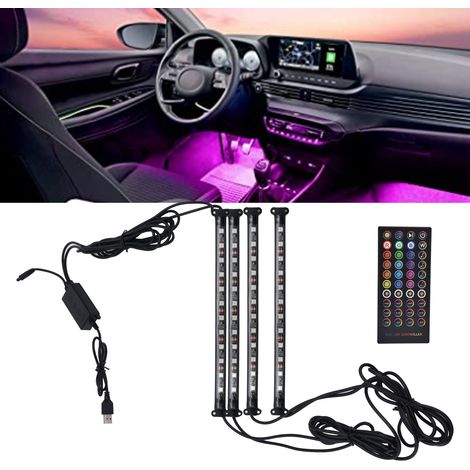 Bande lumineuse LED pour voiture avec port USB, Bluetooth, application et télécommande pour éclairage d'ambiance, bande lumineuse RGBW couleur, mode musique et commande vocale. (1/5)