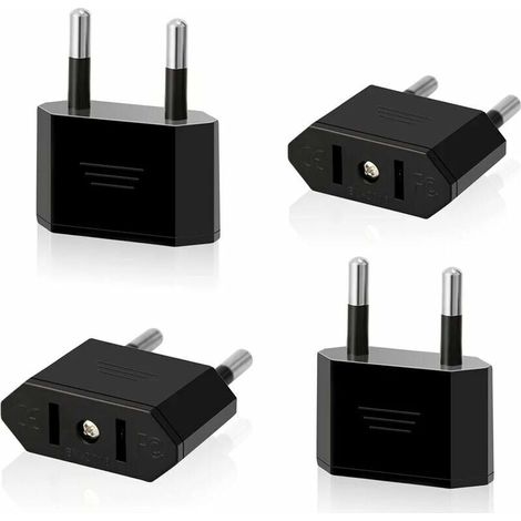 Juego de 4 adaptadores de enchufe de viaje de EE. UU. a UE, enchufe de EE. UU. a enchufe europeo/alemán de 2 pines, adaptador convertidor de enchufe de América/Canadá/México para dispositivos con fuen (1/5)