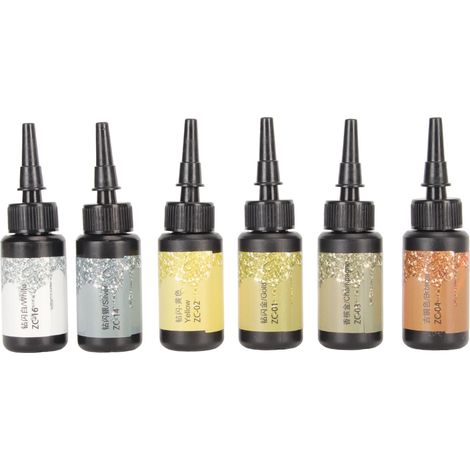 Lot de 6 stylos à résine UV colorée, 10 ml chacun, séchage rapide, adhésif UV avec opercule en feuille d'aluminium, adaptés à la création de bijoux DIY, série jaune. (1/5)